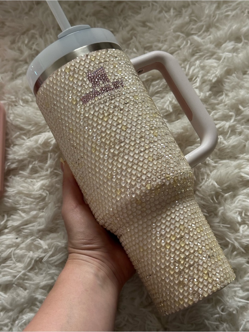 Stanley Cream Crystal Rhinestone Insulated Tumbler with Handle